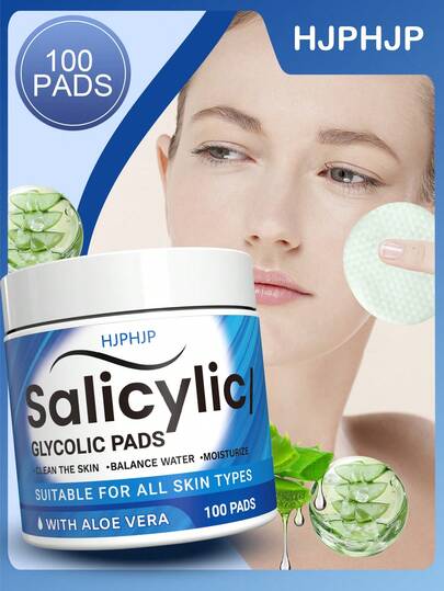 HJPHJP 100Pads-Salicylic Glycolic Pads, Glycolic Acid, Salicylic Acid, Halloween Skincare/, Suitable For Both Men And Women, Contains Aloe Vera And Salicylic Acid, Remove Excess Oil And Reduce Skin Unevenness, Daily Cleansing, Make Skin Smoother, All Skin Types Are Suitable/Cab Be Gift
