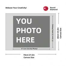 Kit di pittura a diamante personalizzata su misura per adulti, fai da te 5D, arte con punti a forma rotonda/quadrata, con foto, testo e disegno personalizzato, in varie dimensioni (20x25cm), decorazione personalizzata per la casa (Punti rotondi, 30x40cm), kit per adulti, decorazione con pittura a diamanti 5D