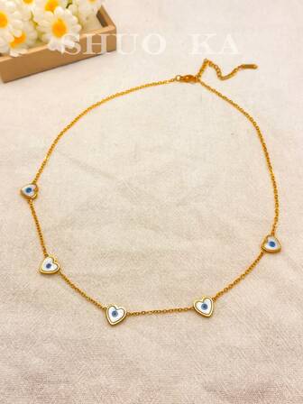 1 件女士心形和眼睛不锈钢项链