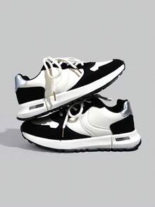 DareSee 2025复古德式运动鞋，厚底厚底运动鞋，春秋季女鞋圣诞礼物 - 黑與白 - 查看 2