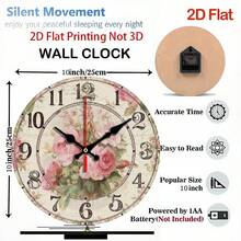 1pc 10-Inch Rustic Farmhouse Pink Roses Wooden Wall Clock - Vintage Floral Beige Background With Black Hands & Red Second Hand, Silent Quartz Movement, Easy-To-Read Large Numerals, Durable Wood Construction Kitchen Bedroom Living Room Bathroom Office Decor, AA Battery Operated (Not Included) - Elegant Home Décor & Functional Timepiece, Wall Clock Living Room Large Size, Modern Wall Clock, Kitchen Wall Clock, Kitchen Clock Wall Clock, Living Room Decor And Accessorie, Wall Clock - 10*10in - View 4