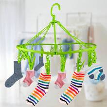 Gancho de ropa de secado de ropa con 16 clips, Gancho portátil para colgar, estante plegable para colgar, gancho giratorio de 360° para secar toallas, sujetadores - Verde - Ver 1