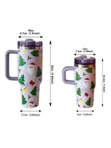 1 pezzo Elemento di Babbo Natale e albero di Natale, Tazza termica da 40oz-14oz con manico, in acciaio inossidabile isolato, adatto per viaggi, scuola, ufficio, all'aperto, palestra, casa, regalo di Natale, regalo per donne e adolescenti, regalo per le feste, regalo di compleanno (con cannuccia) - Multicolore - Visualizzare 2