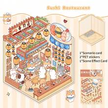 2 Sheets Cartoon Animal Landscape Stickers, 3D Stereoscopic House Scrapbooking Stickers + 1 Sheet Scene Cardboard - Multicolor - View 12