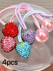 4pcs/2pcs Colorful Crystal Strawberry Hair Scrunchies, Fruit Elastic Hair Bands, Cute Candy Color Hair Ties, High Elasticity Ponytail Holders, Damage-Free Hair Accessories, For Daily Use, Hair Scrunchies, Hair Ties ,Hair Rope ,Hair Elastics ,Hair Rubber Bands