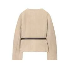GDDYIN Women's Autumn New Elegant Retro Style Commuting Outfit Solid Color Front Buckle Belt Slim Fit Jacket Fall - Beige - View 8