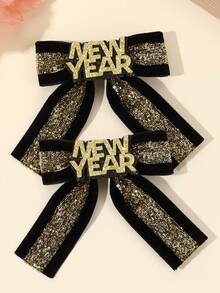 2 Stücke Neue Jahr Gold Basis Modell Schleifen Haarclips für Mädchen, Glitzer Schleifen Haarclips für Kinder, ModHaarstylingor Clips Haaraccessoires für Kleinkind Neue Jahr Party Geschenke & Herbst Winter Saison Verwendung