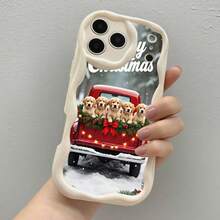 1PC Phone Case ,  Christmas Truck Puppies Snow Red , Stylish Phone Case, Phone Decoration, All-around Lens Protection, Creative Small Gift, Funny Gift for Boys and Girls