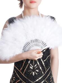1 Piece Vintage Feather Hand Fan, Wedding Party Decor, Bridal Shower Gift, Bridal Gift, Photography Prop, 1920s Style Foldable Hand Fan, Suitable For Costumes, Dance, Tea Parties, Wedding Decoration - Multicolor - View 3