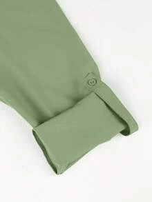 大码女式不对称下摆长款衬衫，带领子和纽扣细节，落肩长袖上衣