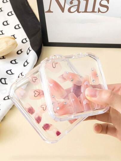 10-1pc Press On Nail Storage Box Container With 30PCS Adhesive Double Sided Tape For Fake Nails Storage Case, False Nail Container Artificial False Nails Box Organizer For Business Art Salon
