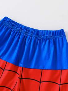 幼儿男童时尚派对休闲户外简约蜘蛛网拼色圆领短袖 T 恤和短裤套装，适合夏季 - 彩色 - 查看 11