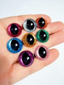 10个3D闪亮猫眼DIY工艺材料，12/14/16/18mm椭圆形水晶娃娃眼睛，多种颜色可选 - 耐用塑料眼球，带闪光和光环，适用于泰迪熊、动物等。 - 閃光 - 查看 2