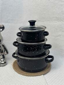 3件套彩色迷你搪瓷锅套装，容量分别为4.7英寸/5.5英寸/6.3英寸，花卉图案搪瓷炊具，加厚耐高温炖锅，烹饪锅，汤锅，前置锅，家用厨房用具，炊具，适用于烤箱、明火和燃气灶，不适用于微波炉，适合圣诞节、四季家庭野餐、旅行和便携使用。