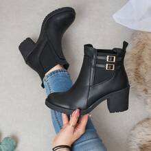 BOTIN CON TACON DE MODA  Sexy  De moda    Cremallera lateral  Hebilla    COMODO Y ELEGANTE  Oficina    USALO TODO EL AÑO - Negro - Ver 4