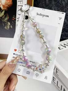 Corona de perlas falsas colgante, Lazo asimétrico de perlas falsas para correa de teléfono, Funda de teléfono con cuentas de cristal, Colgante de bolso, Llavero