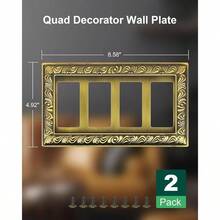 4 - Pack Duplex Outlet Cover Plate, Paisley Pattern Antique Brass Metal Wall Plates Electrical Outlets, 1 Gang Receptacle Cover, Decorative Switch Plates And Outlet Covers - 4 裝飾器 2PK - 查看 2