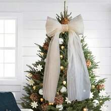 Adorno colgante para la punta del árbol de Navidad con lazo, ideal para decorar el hogar en fiestas navideñas de invierno. - Blanco - Ver 3