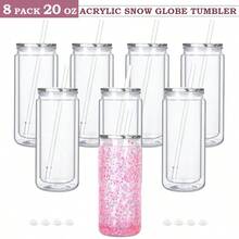 8 Pack 20 Oz Acrylic Snow Globe Tumbler, Double Wall Plastic Cups For Glitter DIY With Clear Lids & Straws, Including DIY Tools - Trong sáng - Xem 8