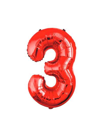 Globo 32'' Número 3 Rojo Grande Metálico 80 Cm Red,25586263