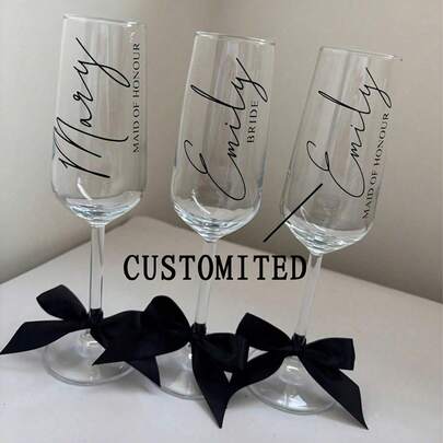 Personalized Champagne Flutes, Customized Champagne Flutes For Bride And Bridesmaids - Reusable, Machine Washable, Customized Champagne Flutes With Bow/Bride Bridesmaid Wine Glasses/Wedding Party Glassware/Champagne Flutes/Champagne Coupes/Bridesmaids/Bride/Maid Of Honor/Mother Of The Bride/Bachelorette Party/Birthday Party ,Forever Love