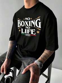 Camiseta para Hombre de Verano: Adecuada para el Transporte Diario Camiseta de algodón negro para hombre con el texto "NO BOXING NO LIFE" - Negro - Ver 6