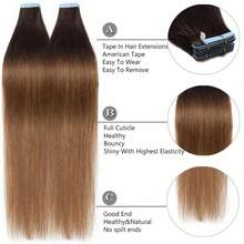 20PCS 50G Tape In Hair Extensions Human Hair, #2T6 Dark Brown&Light Brown, 16-26 Inch Double Sided Tapes Ins Human Hair Extensions,  Adhesive Extension Seamless Invisible Skin Weft, Silky Straight With Thick Ends, Remy Human Hair Add Length For Woman Everyday Hairstyle Cosplay Daily Wedding Party Halloween Use - S2/6 - 查看 2