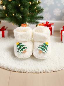 圣诞树新生儿婴儿男女宝宝保暖羊毛冬季短靴学步鞋拖鞋