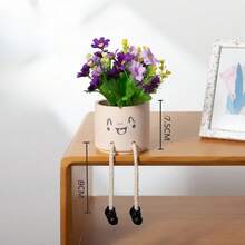 创意长腿花盆，可爱悬挂式花盆，灰色花盆搭配人造多肉植物，室内装饰，迷你多肉盆栽，男女通用办公室装饰，仿真植物装饰或笔筒，家居及办公桌配件和礼品，精致人造多肉桌面摆件