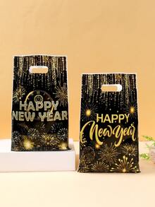 10/25/50个装 2026新年礼品袋，带提手，黑金主题礼品手提袋，新年快乐礼品包装袋，新年派对回礼袋，礼品袋，糖果袋，新年礼物，2026新年快乐装饰品，新年派对装饰品，桌面装饰品，厨房装饰品，餐厅家居节日装饰品，新年派对用品，小型派对礼品 - 黑金新年快樂 - 查看 6