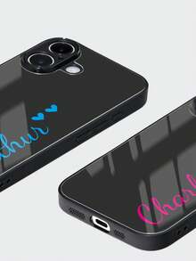 1pc Customized Mirror Transparent Solid Color Cute Heart Shape Text Personalized Phone Case, Compatible With IPhone 11 12 13 14 15 16 Pro Max - Black - View 4