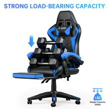 GartistGo Height Adjustable Gaming Chair With Footrest And Lumbar Cushion - Dark Blue - View 5