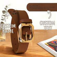 1pc Custom Leather Belt - Carved Genuine Leather Belt - Handmade Leather Belt - Women's Square Buckle Belt - Personalized, Elegant, Fashionable Belt Suitable For Daily Wear, Holidays, Birthdays, Gifts For Girlfriend, New Year - Multicolor - View 2