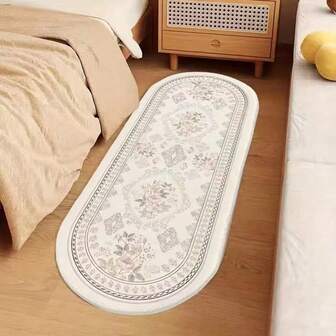 1pc Soft Plush Oval Bedside Rug - Non-Slip Decorative Floor Mat, Suitable For Bedroom, Living Room And Sofa - Farmhouse Home Decor, Aesthetic Interior Decoration And Art Supplies