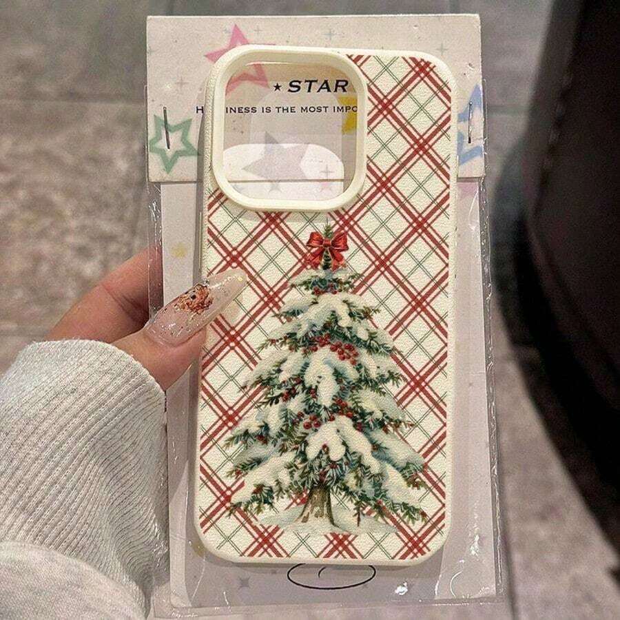 1個 TPU材料 暖かいかく楽しいクリスマスチェック柄クリスマスツリーパターンの電話ケース //Redmi/17 Pro Maxに適しています - ホワイト - チェックする 1