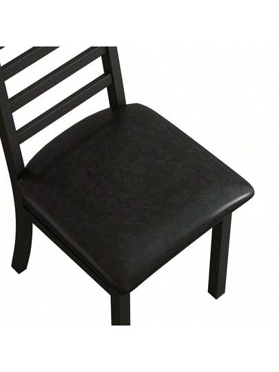 Set Of Metal Dining Chairs, Steel Legs PU Leather Seats, Armless High Back Kitchen, Living Room, Grijs view 8