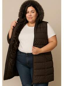 Chaleco Largo Acolchado Mujer Tallas Extras Premium Sakers - Bronce - Ver 3
