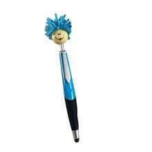 Pix cu bilă personalizat cu mop, pix decorativ cu cap de mop distractiv cu păr pufos pentru scris și clic, pix portabil drăguț cu desene animate multifuncțional cu semnătură, cu buton cu cap de păpușă de pluș, față zâmbitoare, pix tactil cadou, pix de scris, sezonul înapoi la școală