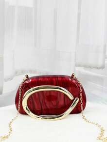 新款欧美风格女士不对称单肩包/斜挎包，独特贝壳形亚克力盒式手拿包，时尚婚礼/派对手提包 - 紅色 - 查看 4