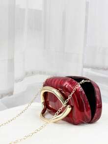 新款欧美风格女士不对称单肩包/斜挎包，独特贝壳形亚克力盒式手拿包，时尚婚礼/派对手提包 - 紅色 - 查看 5