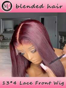 Gemischtes Haar, das aus Echthaar vermischt mit synthetischen Fasern und Proteinfilamenten besteht. 13x4 Burgunderrote Spitzenfront-Perücke, vorausgerupft, 99J lange gerade synthetische Spitzenfront-Perücke ohne Klebstoff, bereit zum Tragen für täglichen Partygebrauch Bob (15-40cm)