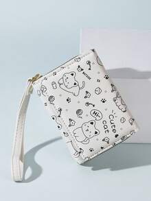 BATSIOE Cute Cat Print Women College Style Student Companion Wallet, Casual Lightweight Clutch Zipper Pouch Card Holder, Ideal Gift For Women