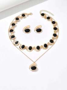 3pcs Fashion New Minimalist Creative Versatile Personalized Comma Asymmetrical European And American Style Necklace And Earrings Set