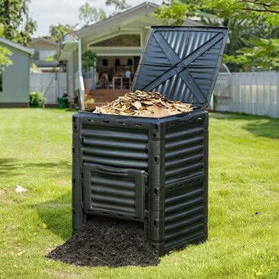 Garden Compost Bin 80 Gal, BP A Fre E Composter, Large Capacity Outdoor Composting Bin With Top Lid And Bottom Door, Easy Assembling, Lightweight, Fast Creation Of Fertile Soil