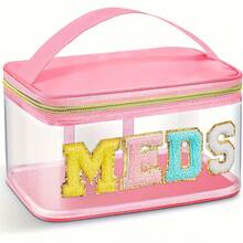 Fashion Transparent PVC Cosmetic Bag, 7 Color Options, MEDS Makeup Bag - With Handle Transparent PVC Travel Medicine Storage Bag, Waterproof Nylon Zipper Toiletry Bag, Medicine Storage Bag, Suitable For Patients And Nurses