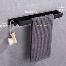 Stainless Steel No-Drill Towel Rack, Black Wall-Mounted Towel Bar, Suitable For Bathroom & Washroom, Towel Storage Rack With Hooks