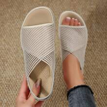 Walking Travel Sandals Womens Platform Walking Sandals Open Toe Ankle Sandals Shoes Elastic Strap Casual Comfortable Summer Dressy Outdoor Beach Wedges Heels Platform Sandals - Màu be - Xem 5