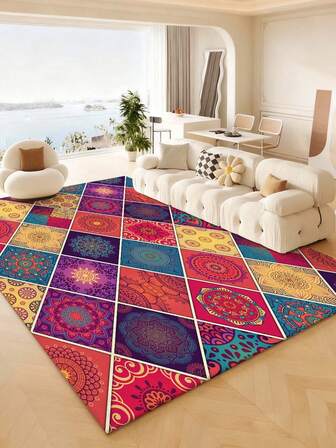 波西米亚风室内装饰地毯，新款短绒珍珠绒材质室内地毯，客厅地毯，沙发地毯，卧室地毯，防滑床边地毯，餐厅厨房地毯，办公椅垫，玄关门垫，户外野餐垫，户外露营毯