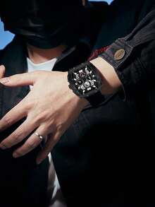 BIDEN 1件装时尚多功能男士计时腕表，防水，日期显示，夜光，男士运动腕表 - 黑色 - 查看 9