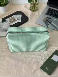 1pc Striped Pattern Fluffy Soft Cosmetic Bag, Travel Zipper Makeup Pouch, Storage Bag, Stationery Bag, Bubble Mesh Storage Bag, Storage Bag, Striped Storage Bag, Cute Plaid Toiletry Bag, Fluffy Plaid Cosmetic Bag, Large Zipper Travel Toiletry Bag, Multi-Functional Storage Bag, Suitable For Home Organization, Outdoor Travel, Business Travel, Bubble Mesh Student Desk Stationery Organizer Pencil Case - Multicolor - View 8